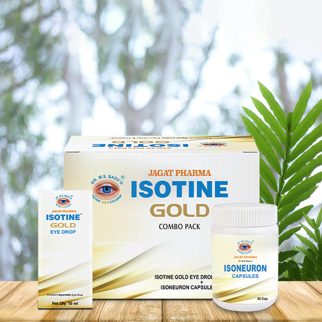 Jagat Pharma Isotine Gold Eye Drops & Capsules - Empowering Vision's Strength Hover Image