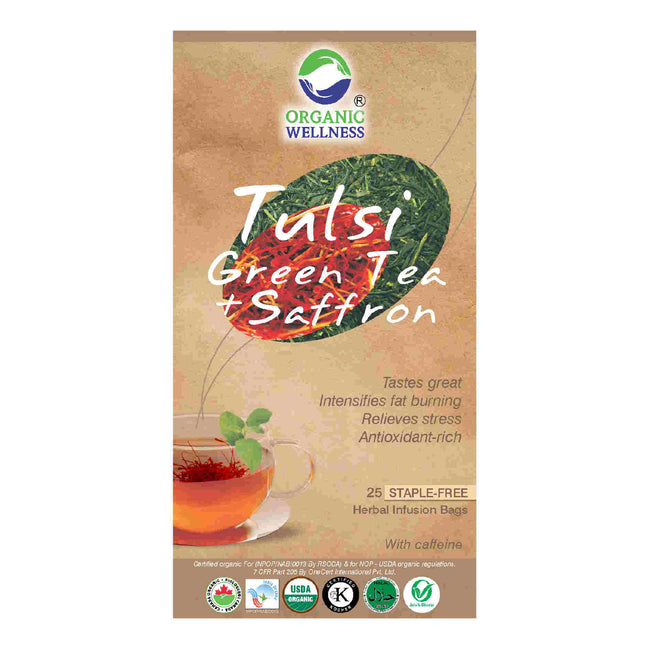 Organic Wellness Tulsi Green Tea + Saffron Tea Bags Hover Image