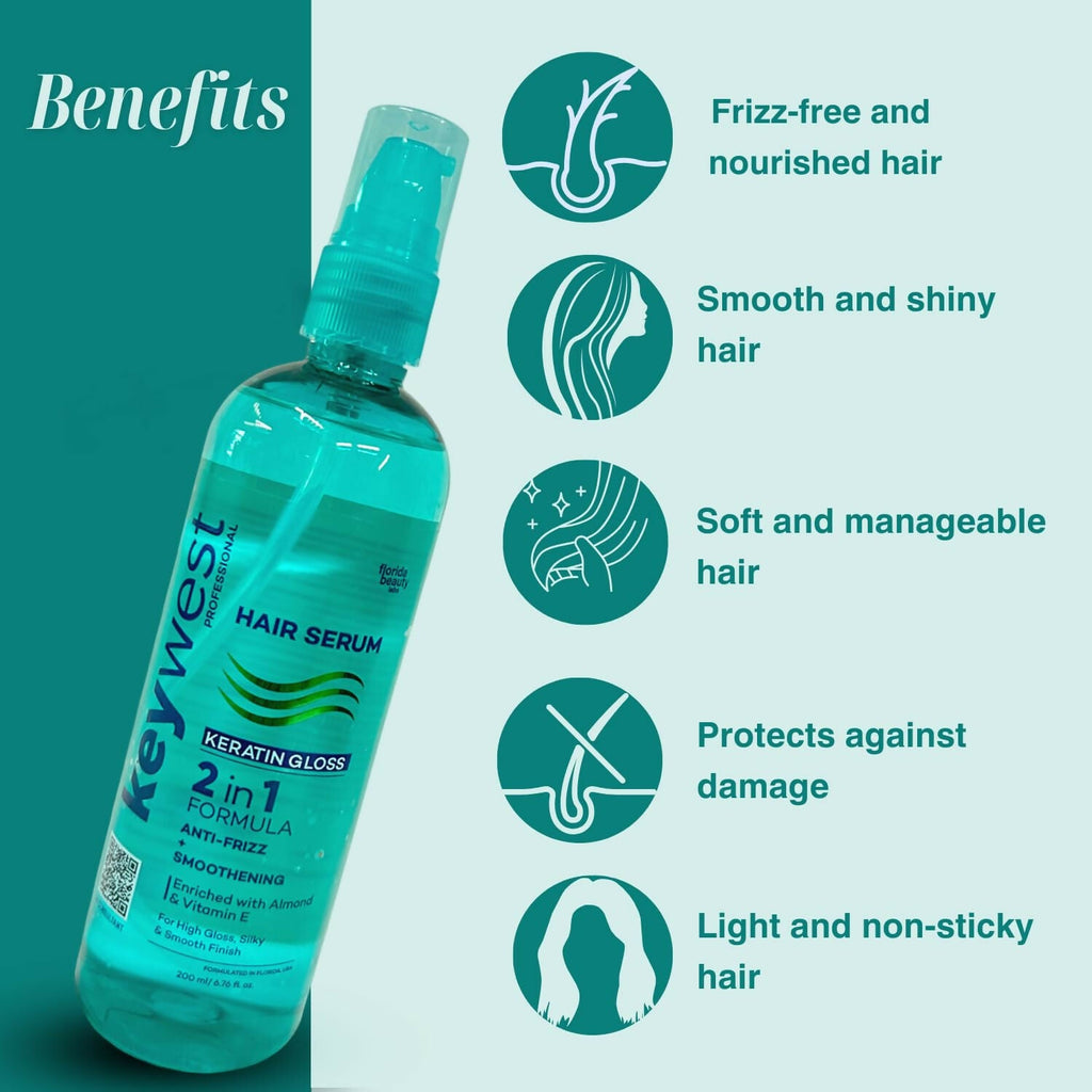 Keywest Professional Keratin Gloss Hair Serum - 2in1 Formula Anti-Frizz + Smoothening