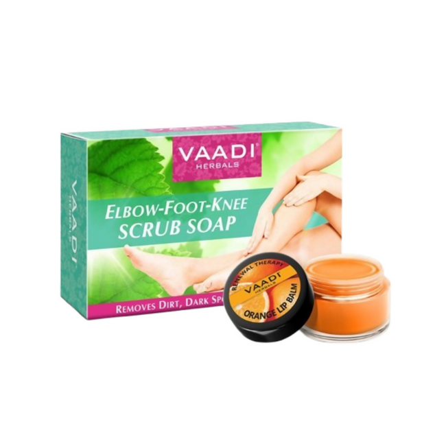 Vaadi Herbals Elbow Foot Knee Scrub Soap & Orange Lip Balm Combo Hover Image