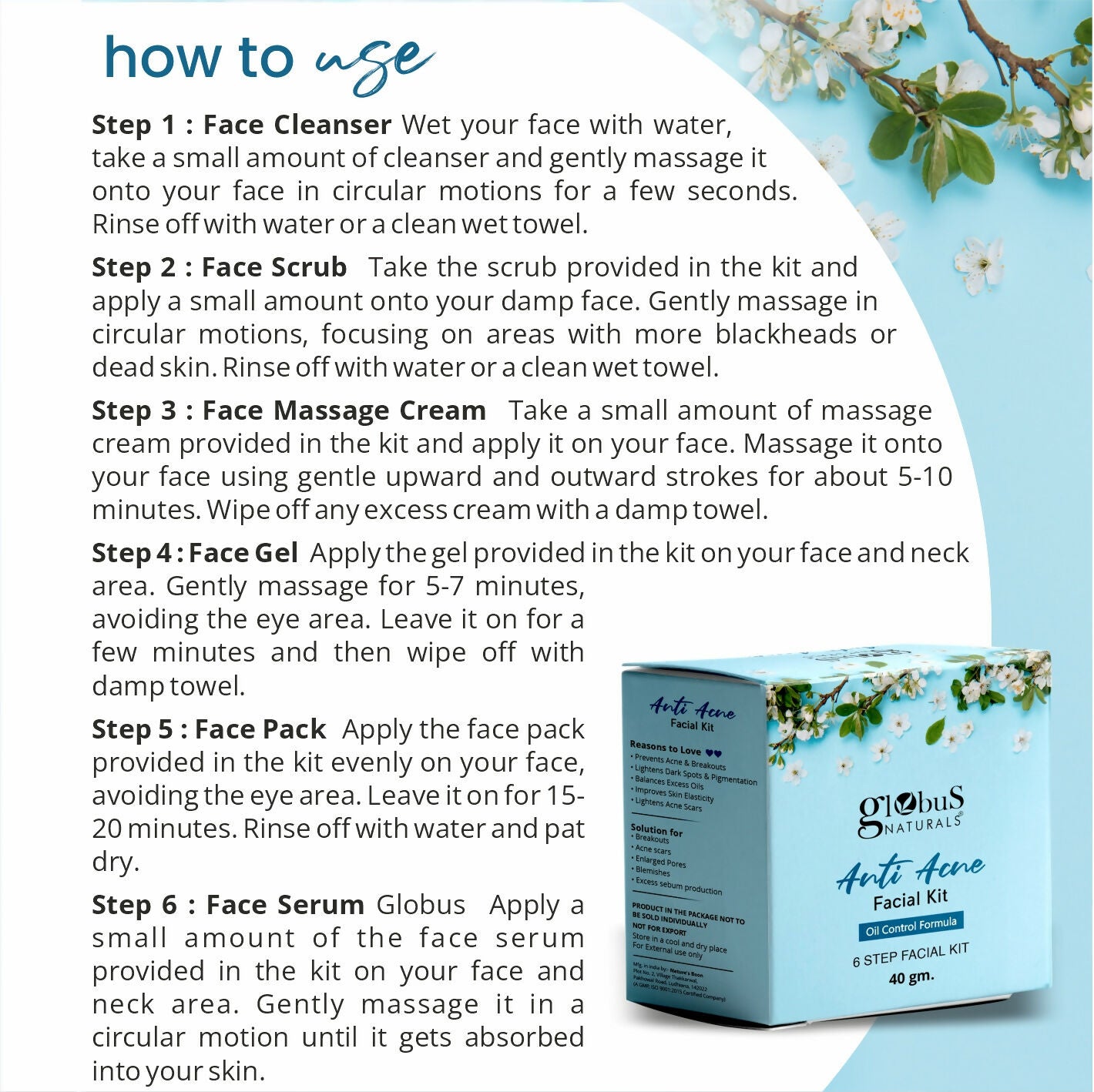 Globus Naturals Anti Acne 6 Step Facial Kit