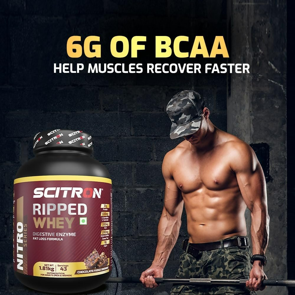 Scitron Ripped Whey Protein Powder Flavor Chocolate Fudge Brownie