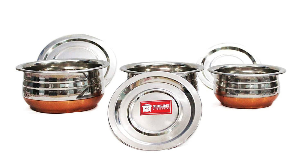 Sublime Kitchenware Set of 3 Stainless Steel Copper Bottom Handi with Lid