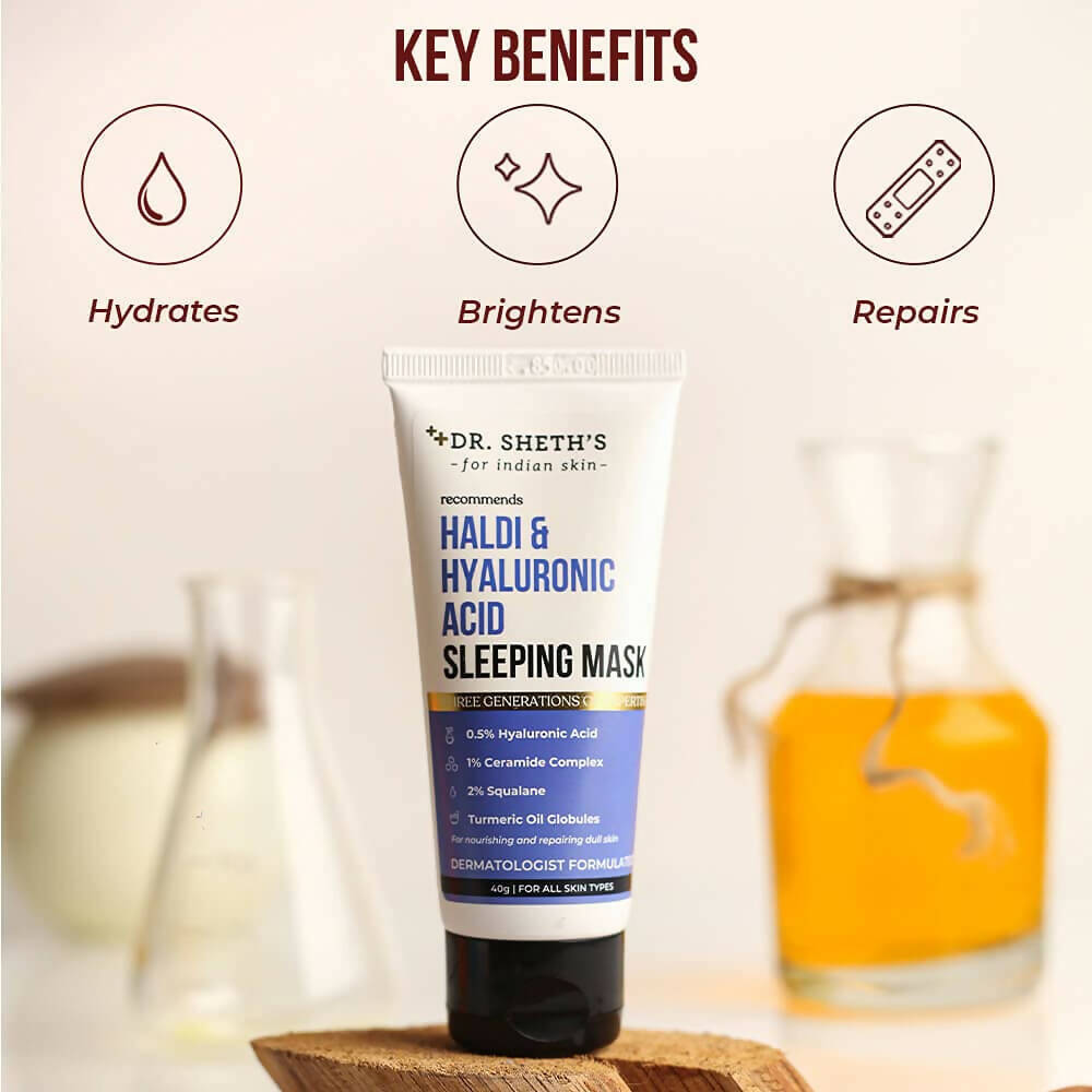 Dr. Sheth's Haldi & Hyaluronic Acid Sleeping Mask Cream For Even Tone, Acne, Dullness & Hydration, For All Skin Types - Limited Time Offer