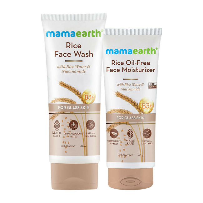 Mamaearth Rice Face Wash & Oil-Free Moisturizer Combo For Glass Skin Hover Image