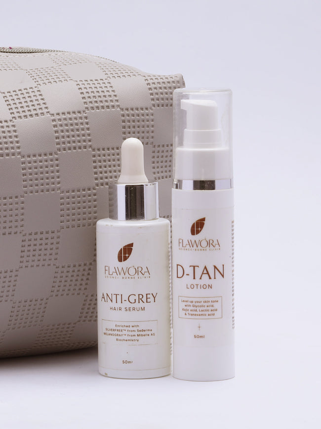 Flawora Anti-Grey Hair Serum For Reversing Grey Hair & D-Tan Lotion For Pigmentation Tan Removal  Hover Image
