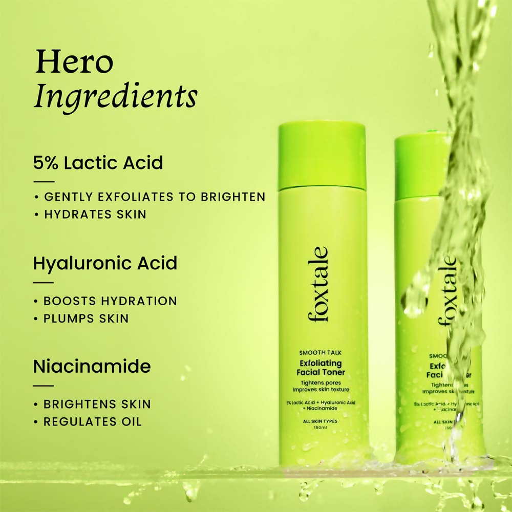 Foxtale Exfoliating Toner with 5% Latic Acid & Niacinamide for Brighter Skin & Tighter Pores