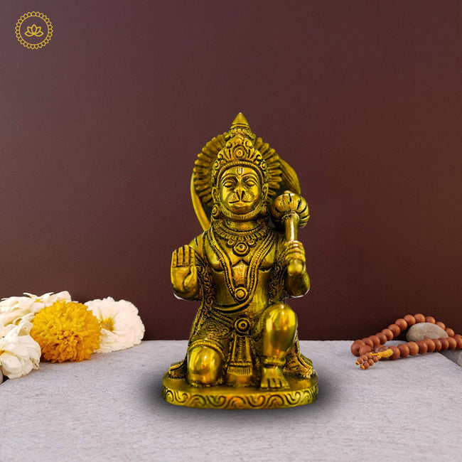Sacred Guardian Antique Hanuman Blessing Brass Idol - A Divine Remembrance Hover Image