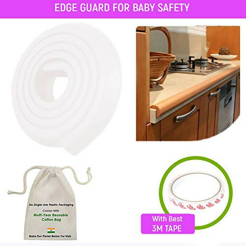 Safe-O-Kid Unique High Density L-Shaped 2 Mtr Long Mini 2 Edge Guards With 8 Corner Cushions - Cream