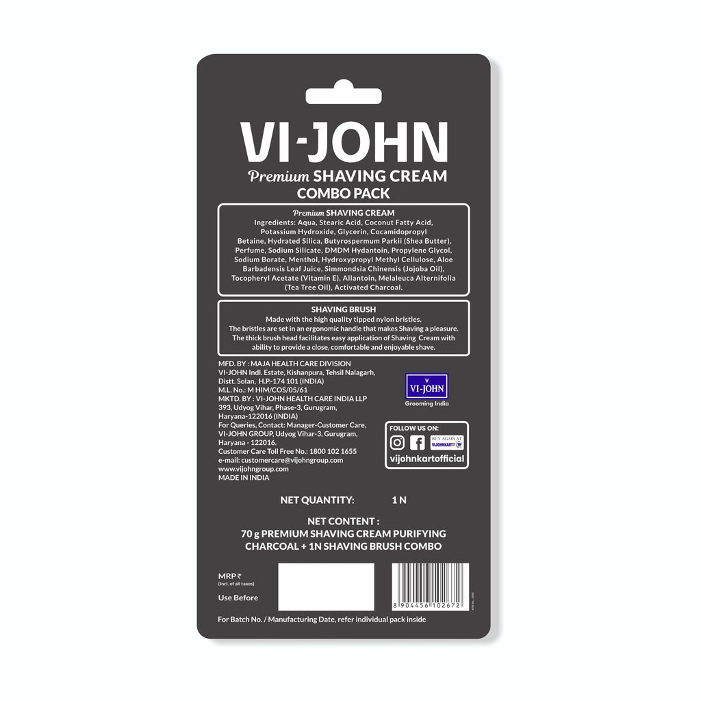VI-JOHN Dermatologically Tested Premium Claming Aqua Shaving With Shaving Brush Cream Enriched with Aloevera & Almond Oil free From Silicone, Paraben & Mineral Oil