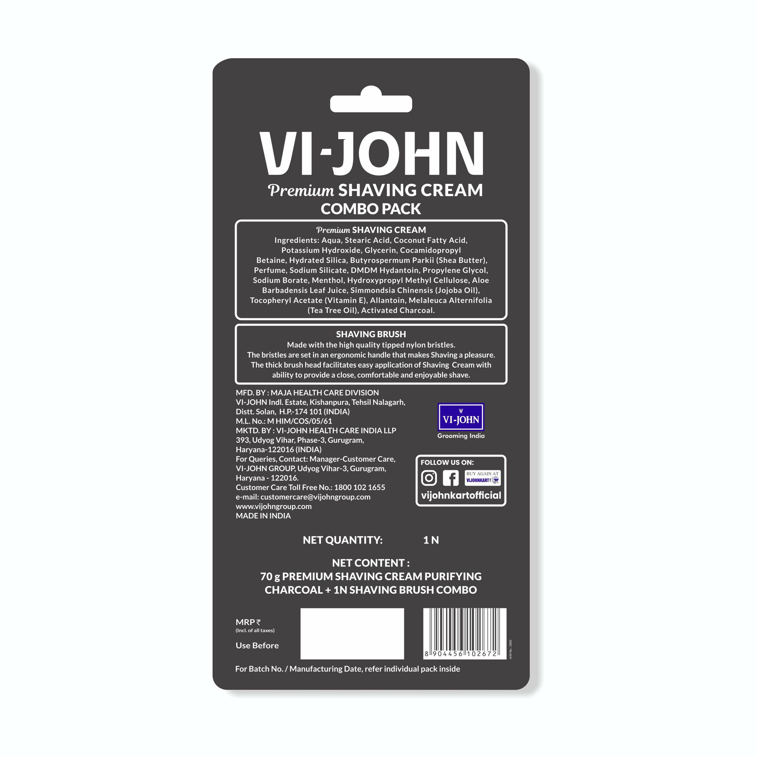 VI-JOHN Dermatologically Tested Premium Claming Aqua Shaving With Shaving Brush Cream Enriched with Aloevera & Almond Oil free From Silicone, Paraben & Mineral Oil