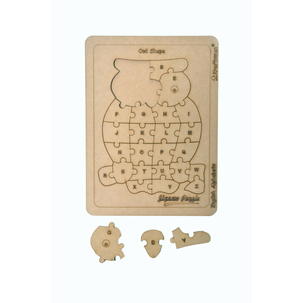 Kraftsman English Alphabets Wooden Jigsaw Puzzles Owl Shape Puzzle | Color Kit Included