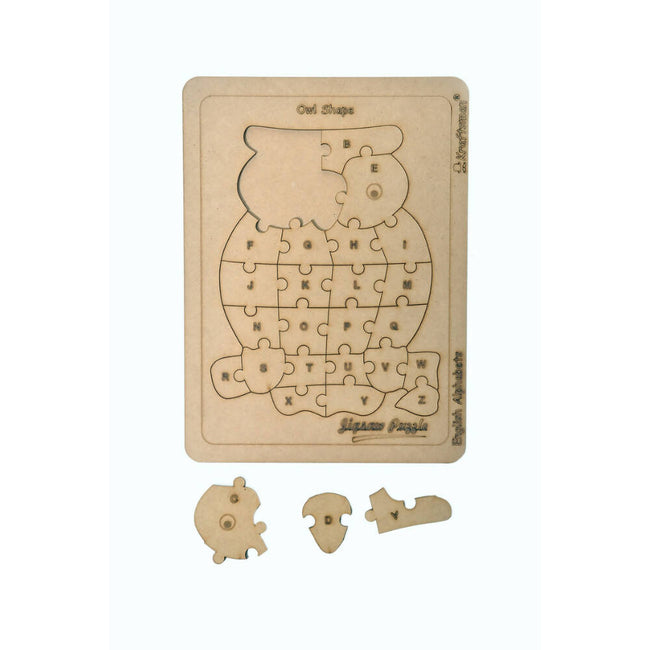 Kraftsman English Alphabets Wooden Jigsaw Puzzles Owl Shape Puzzle | Color Kit Included Main Image