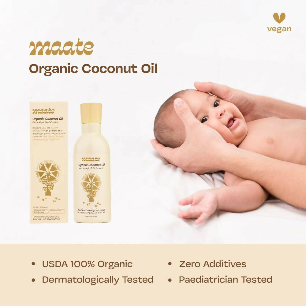 Maate Organic Coconut Oil | Extra Virgin Cold Pressed For Baby Body Massage & Hair Care Oil
