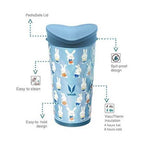 Vaya Drynk Stainless Steel Strawless Silicone Bunnies Print Spout Tumbler With Spill-Proof Pediasafe Lid - 350ml (Blue)