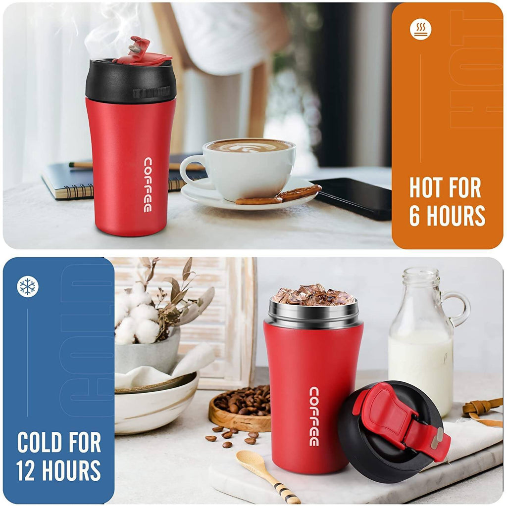 Wosta Reusable Travel Spill Proof Coffee Mug with Lid and Straw Tumbler - 400ml (Red)