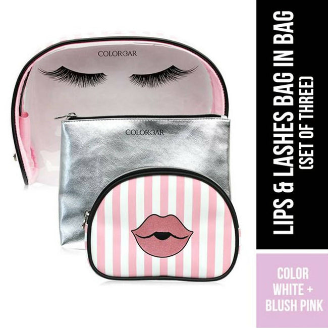 Colorbar Pouch Lips & Lashes Bag In Bag (Set Of Three) - White + Blush Pink Main Image