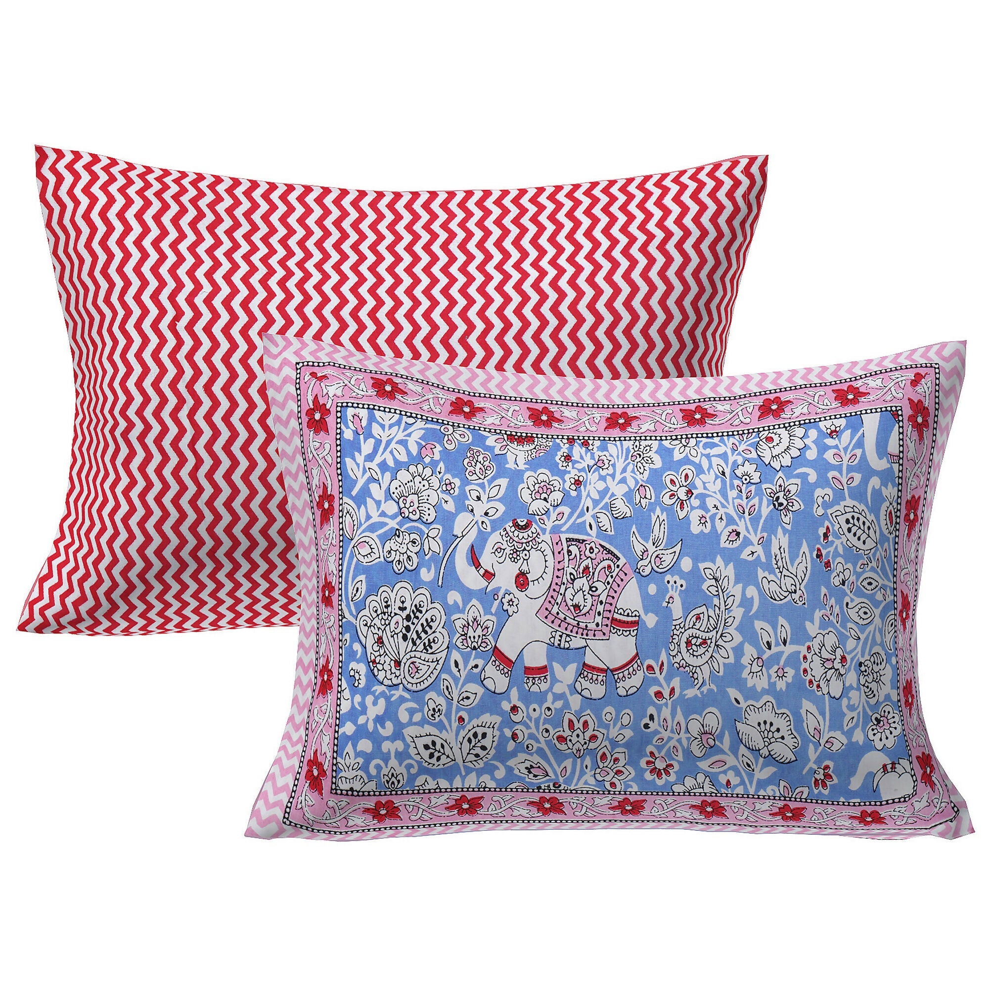 Rudra Bazaar Red Blue 210 TC Cotton Double King Bedsheet With 2 Pillow Covers