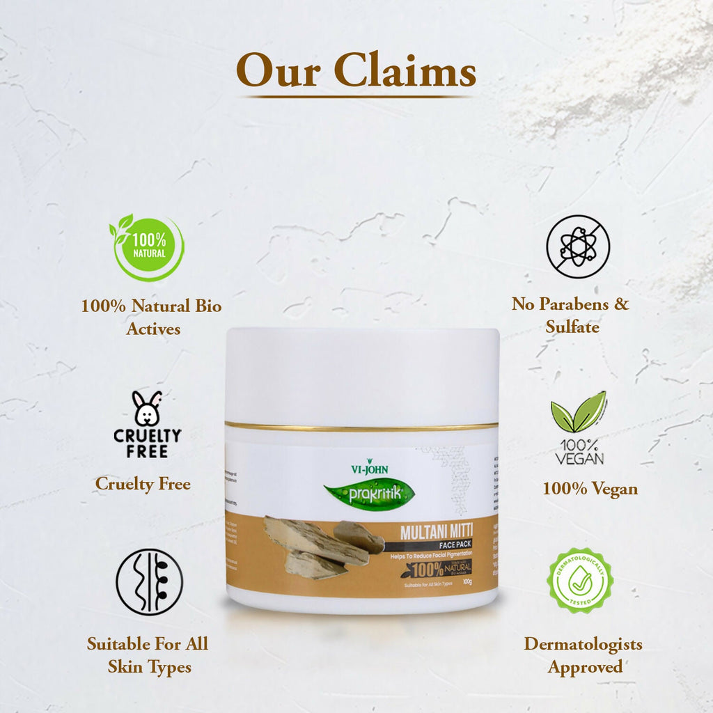 VI-JOHN Prakritik Multani Mitti Face Pack Controls Sebum Made With 100% Natural Bio Actives