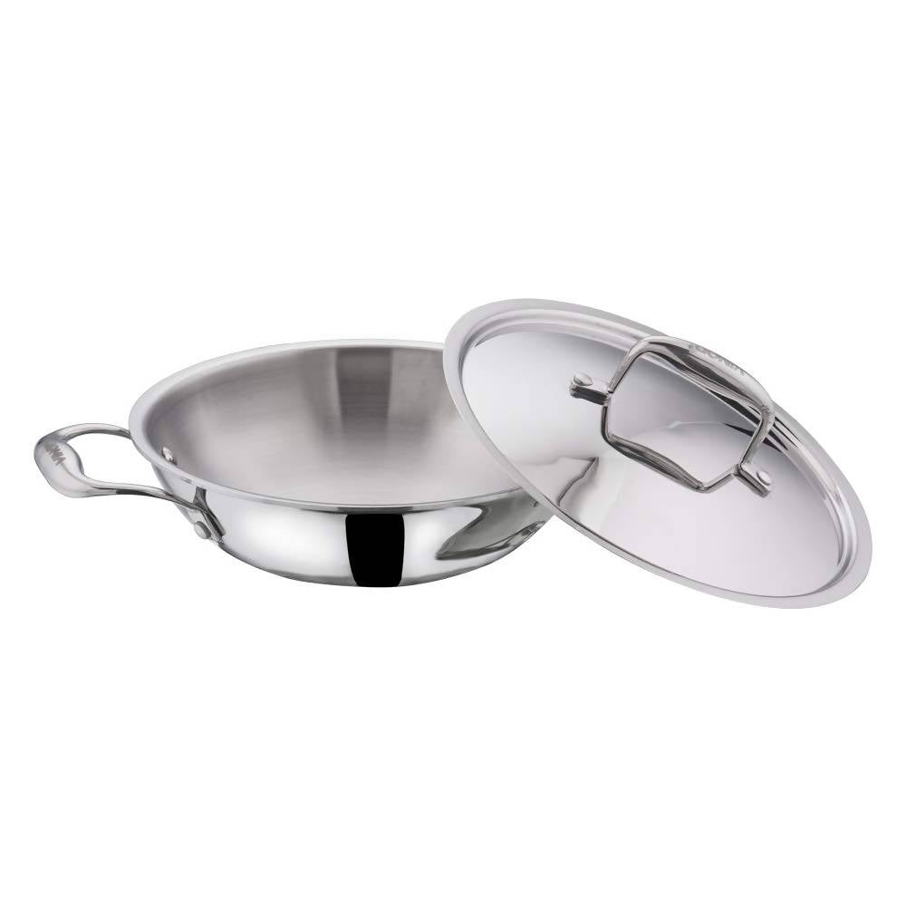Vinod Platinum Triply Stainless Steel Kadai With Lid