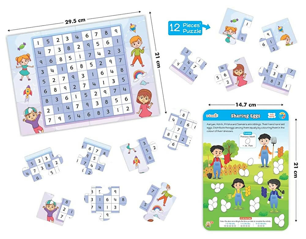 Braintastic Educational Game: Math Master (6-99 Years) Write & Wipe Reusable Activity Sheets with Free Puzzle for Kids