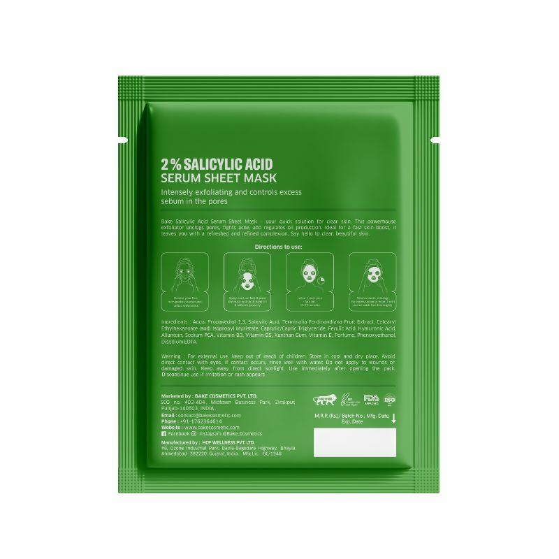 Bake 2% Salicylic Acid Sheet Mask For Black Heads, Oily And Acne Prone Skin