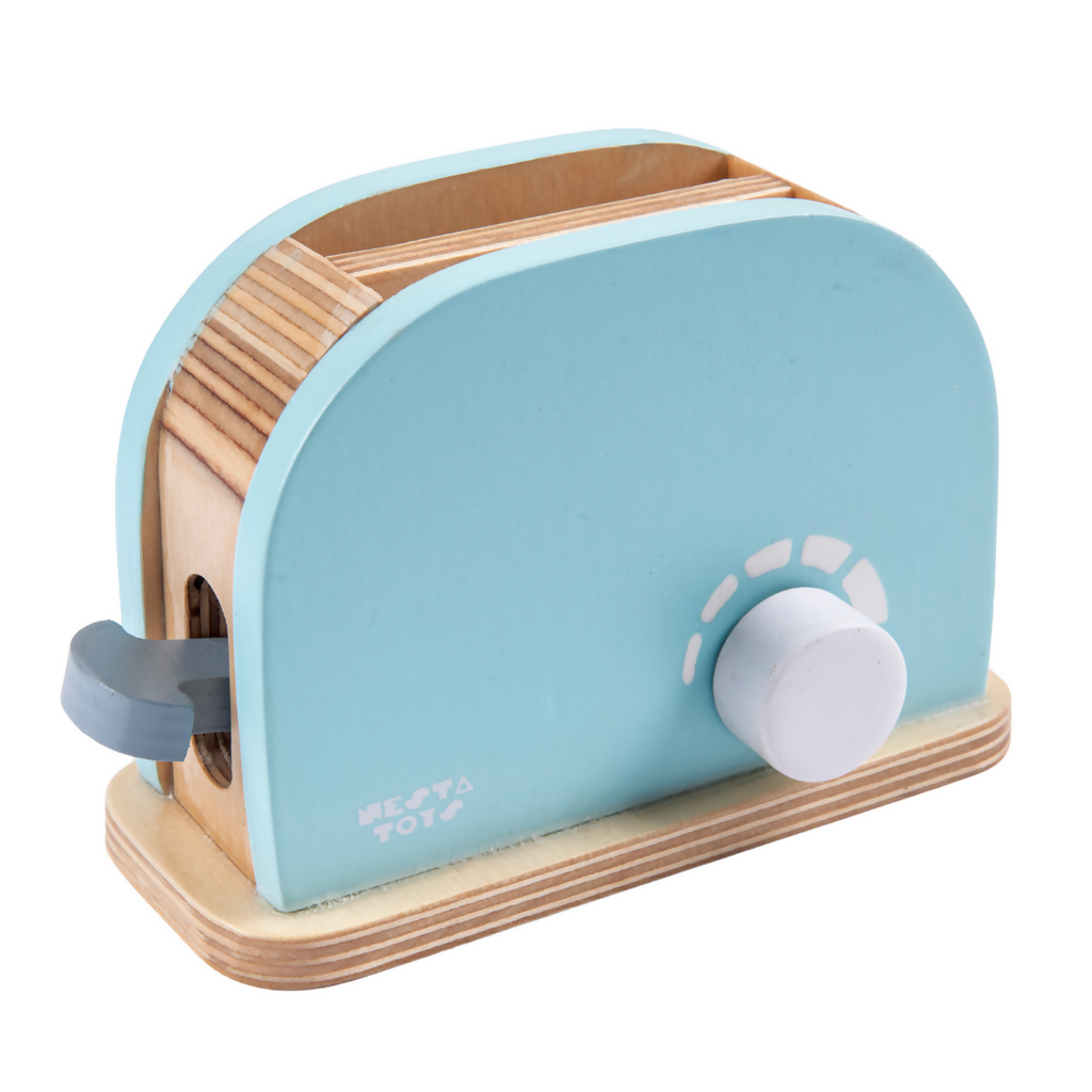 Nesta Toys Wooden Bread Pop-up Toaster (Blue), Kitchen Set Toy, Play Food, Pretend Play Toys for Kids (3+ Years)