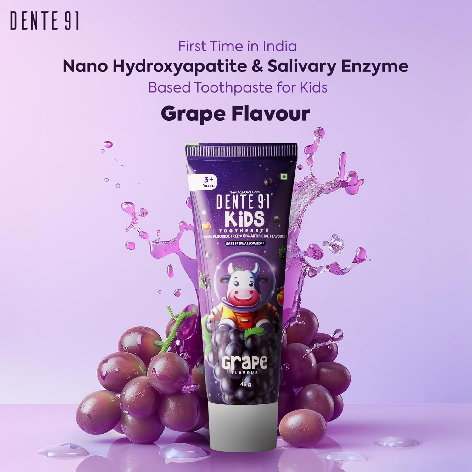 Dente91 Kids Toothpaste Protects Against Dental Caries & Hypersensitivity Fluoride Free Grape Flavour
