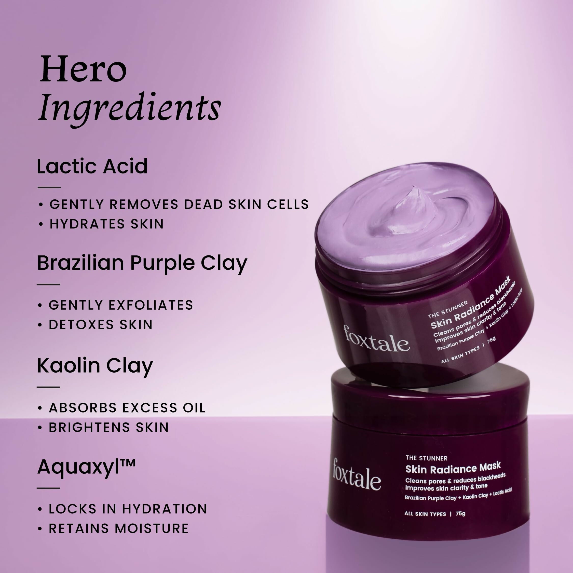 Foxtale De-Tan Face Mask For Glowing Skin - Clay Mask with Lactic Acid For Tan Removal, Reduction in Blackheads, Instant Brightening