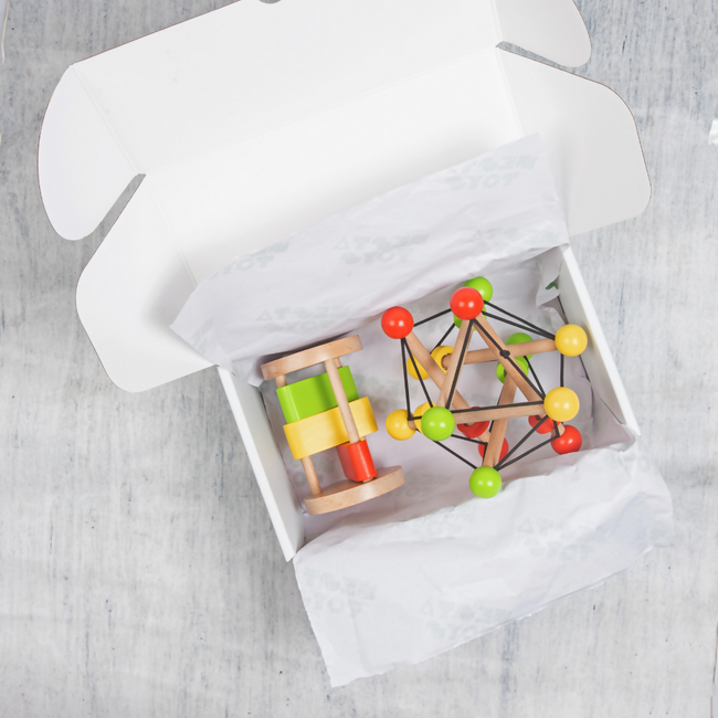 Nesta Toys Newborn Gift Set - Wooden Skwish Rattle, Clacker Rattle and Elephant Teether Main Image