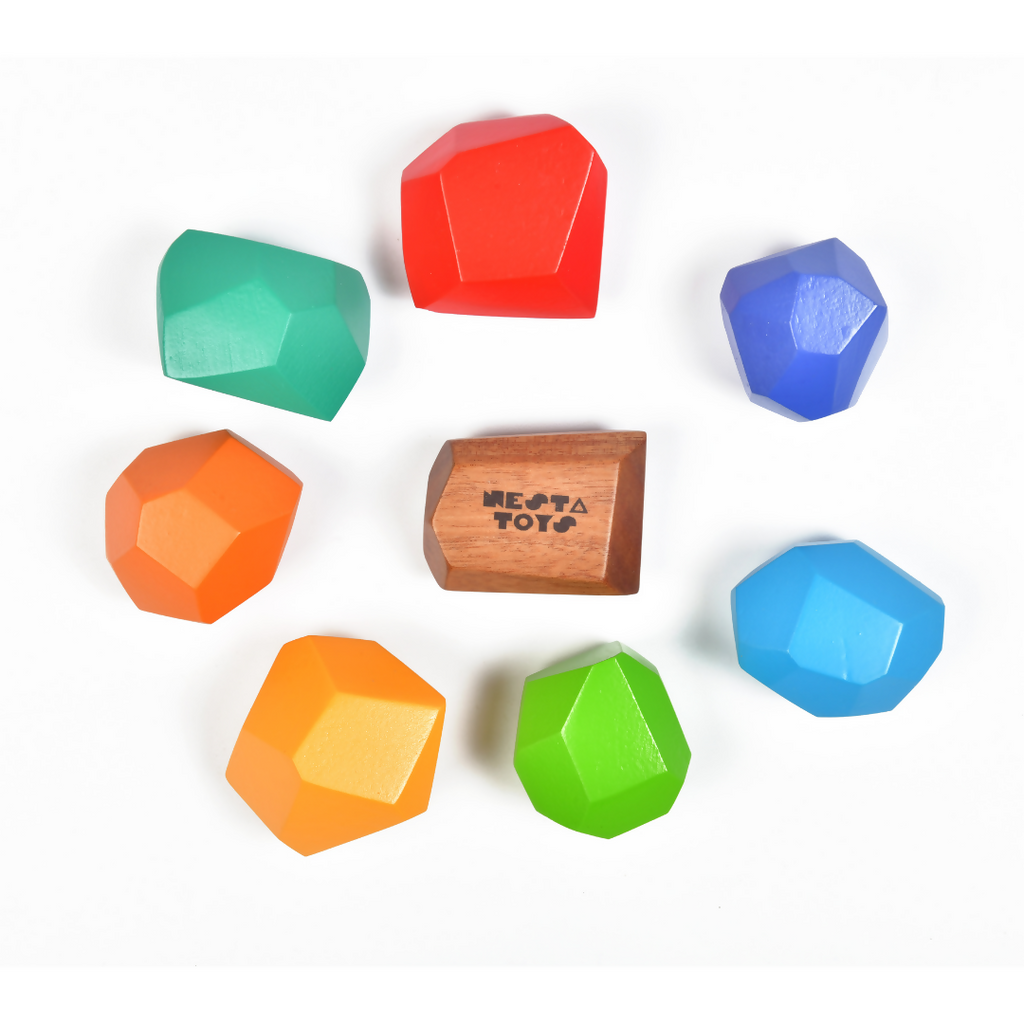 Nesta Toys Wooden Balancing Stones, Rainbow Stacking Toy for Kids, Montessori Toy (8 Pcs)