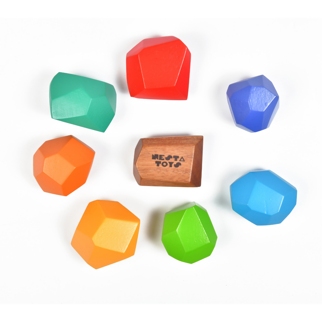 Nesta Toys Wooden Balancing Stones, Rainbow Stacking Toy for Kids, Montessori Toy (8 Pcs)