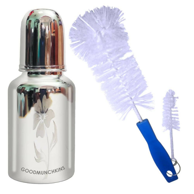Goodmunchkins Stainless Steel Baby Feeding Bottle 304 Grade for Infants/Toddlers with Bottle Cleaning Brush-300ml Hover Image