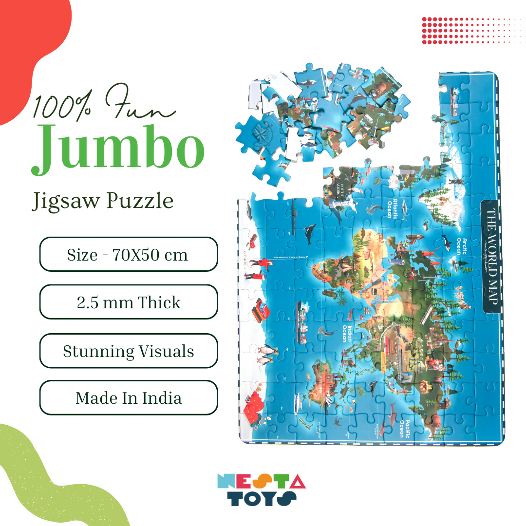 Nesta Toys World Map Jigsaw Puzzle for Kids, Jumbo Floor Puzzle, Educational Toy (6+ Years)
