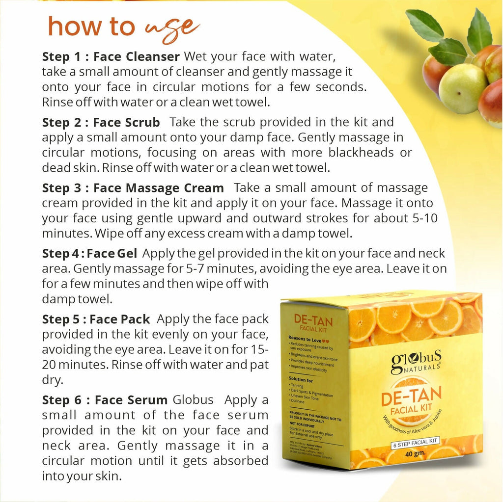 Globus Naturals De-Tan 6 Step Facial Kit