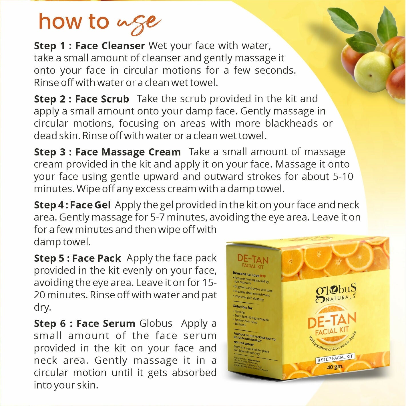 Globus Naturals De-Tan 6 Step Facial Kit