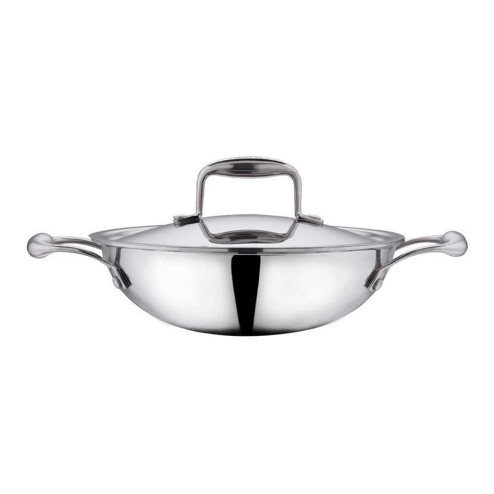 Vinod Platinum Triply Stainless Steel Kadai With Lid