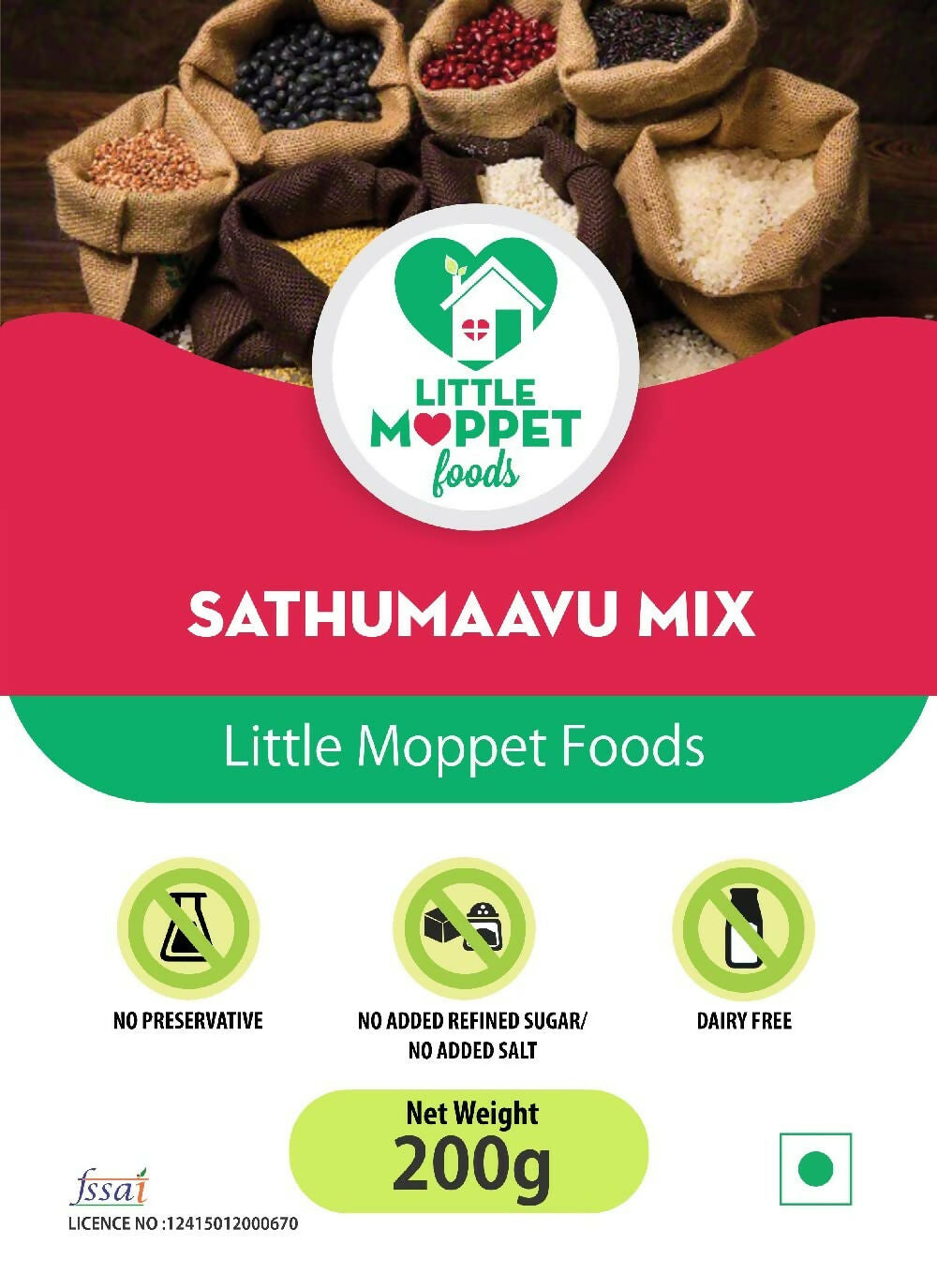 Little Moppet Foods Sathumaavu Mix for Babies - Free from Added Salt and Sugar with 13 Ingredients