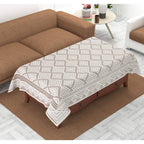 Yellow Weaves Cotton Geometric Designer Net Rectangular Center 4 Seater Table Cover - Off White