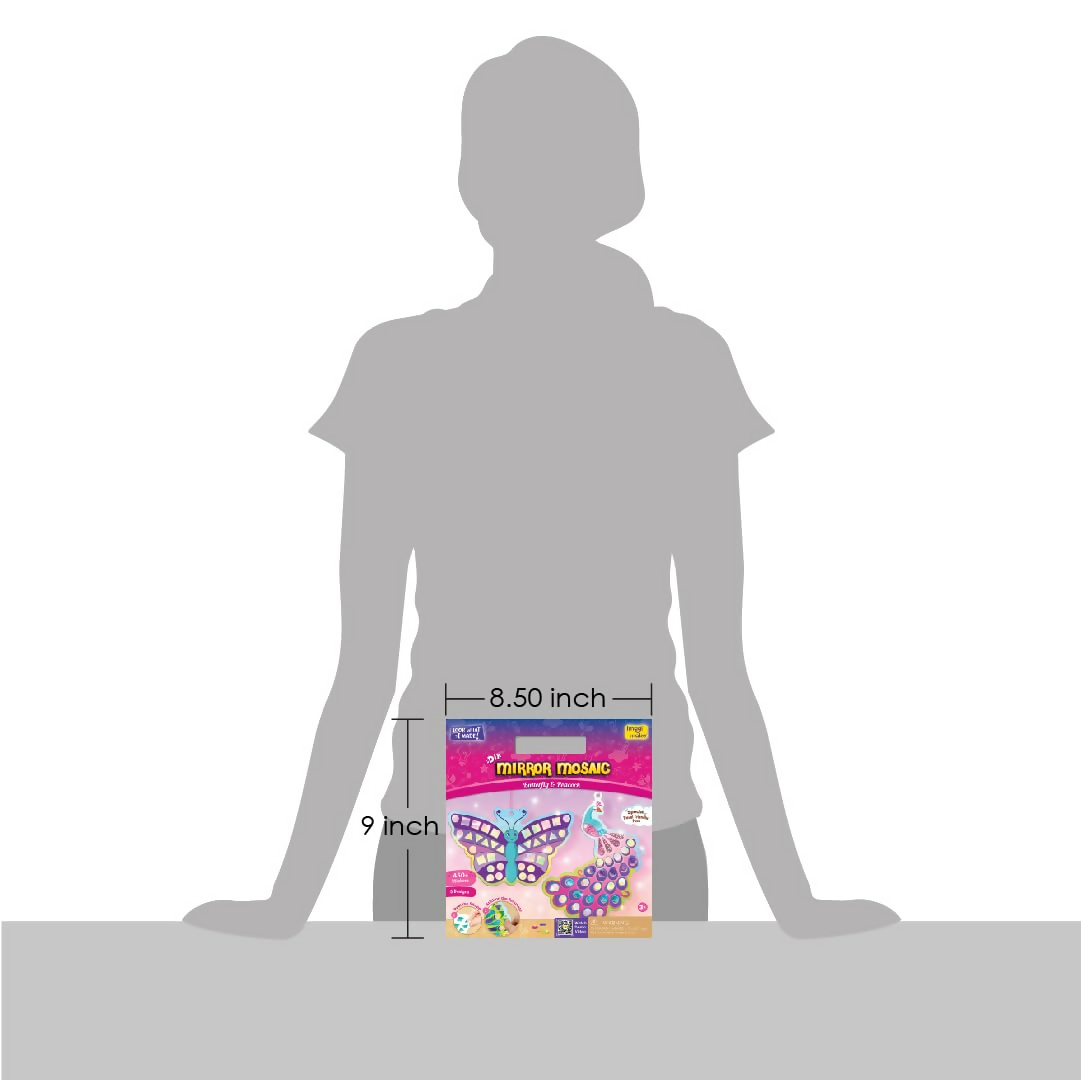 Imagimake Mirror Mosaic Butterfly & Peacock Mess Free DIY Mosaic Craft Kit 450+ Foil Sticker Travel Toys for Girls Birthday Gift for Girls Ages 3,4,5,6,7,8, Peach