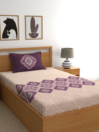 Dreamscape Purple & Cream-Coloured 144 TC Bedsheet with Pillow Covers