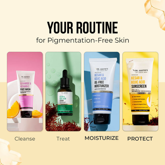 Dr. Sheth's Kesar & Kojic Acid Sunscreen & Oil-Free Moisturizer Combo - Hydrates & Fades Pigmentation Main Image