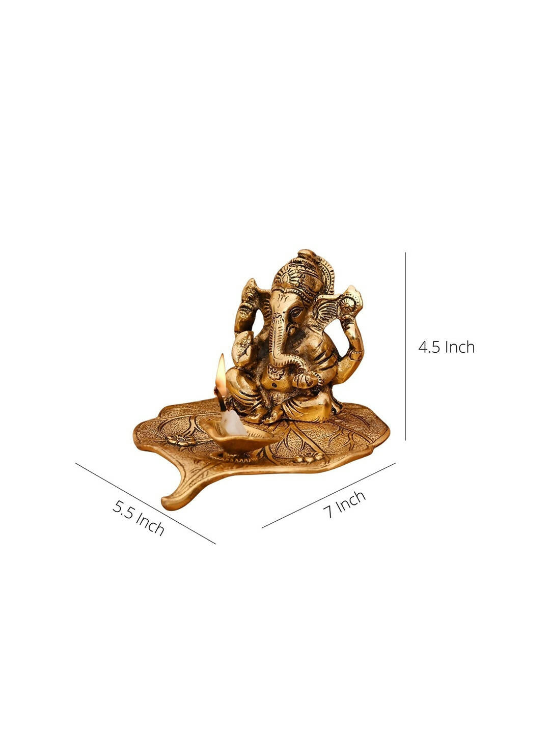 CraftVatika Gold Toned Aluminium Ganesh with Diya Idol