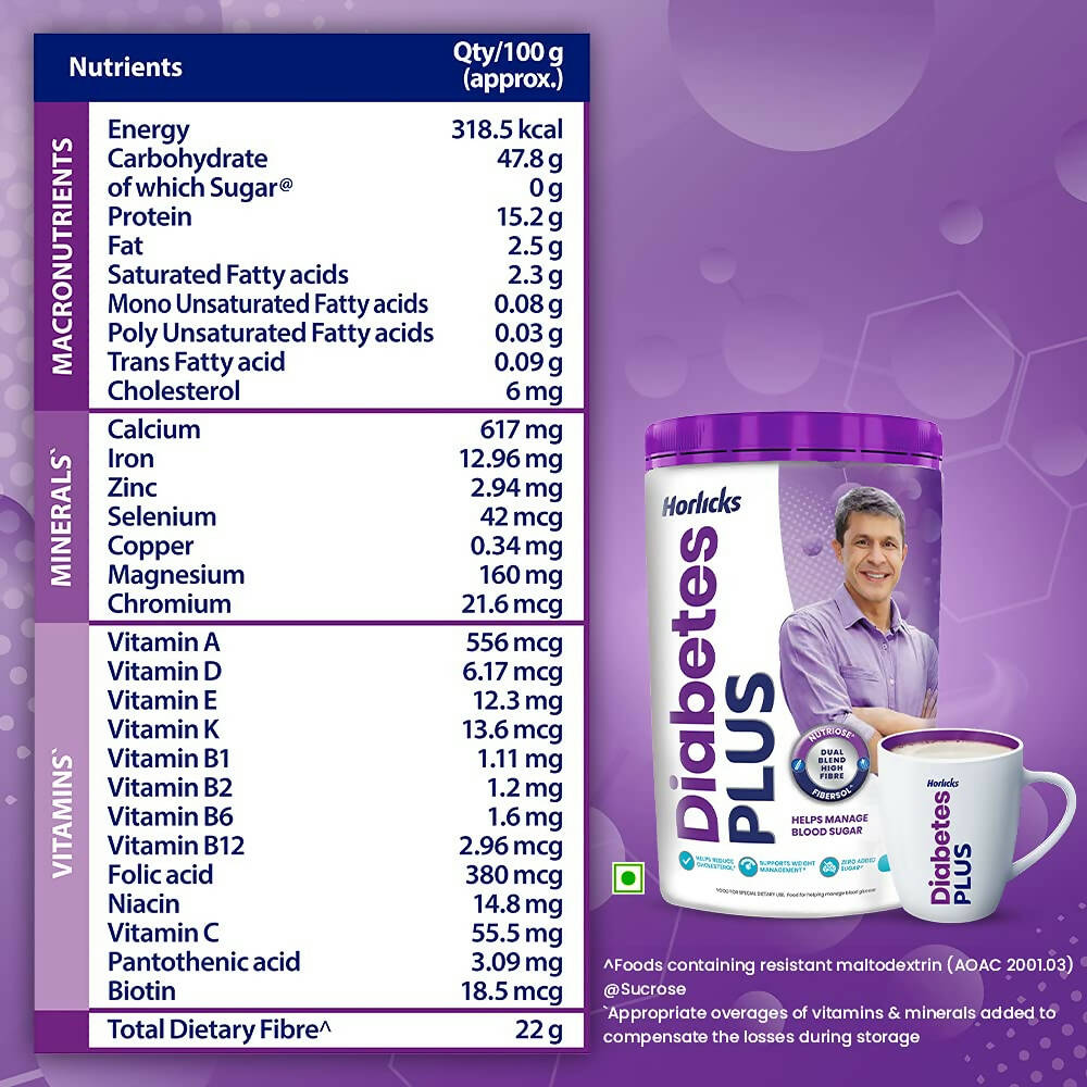 Horlicks Diabetes Plus - Sugar Free Protein Powder, Diabetic Nutrition Drink