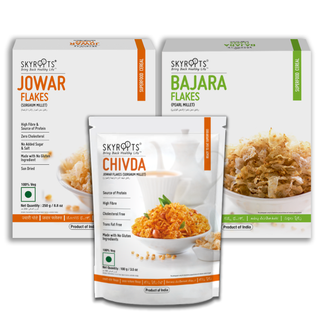 Skyroots Jowar Flakes + Bajara Flakes + Jowar Flakes Chivda Combo Pack Hover Image