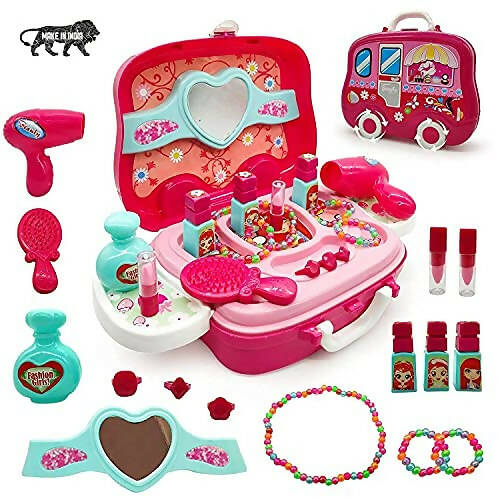 Sardar Ji Ki Dukan Beauty Make Up Case And Cosmetic Set Suitcase With Makeup Accessories For Children Girls- Pink,Plastic,Pack Of 1 Set Main Image