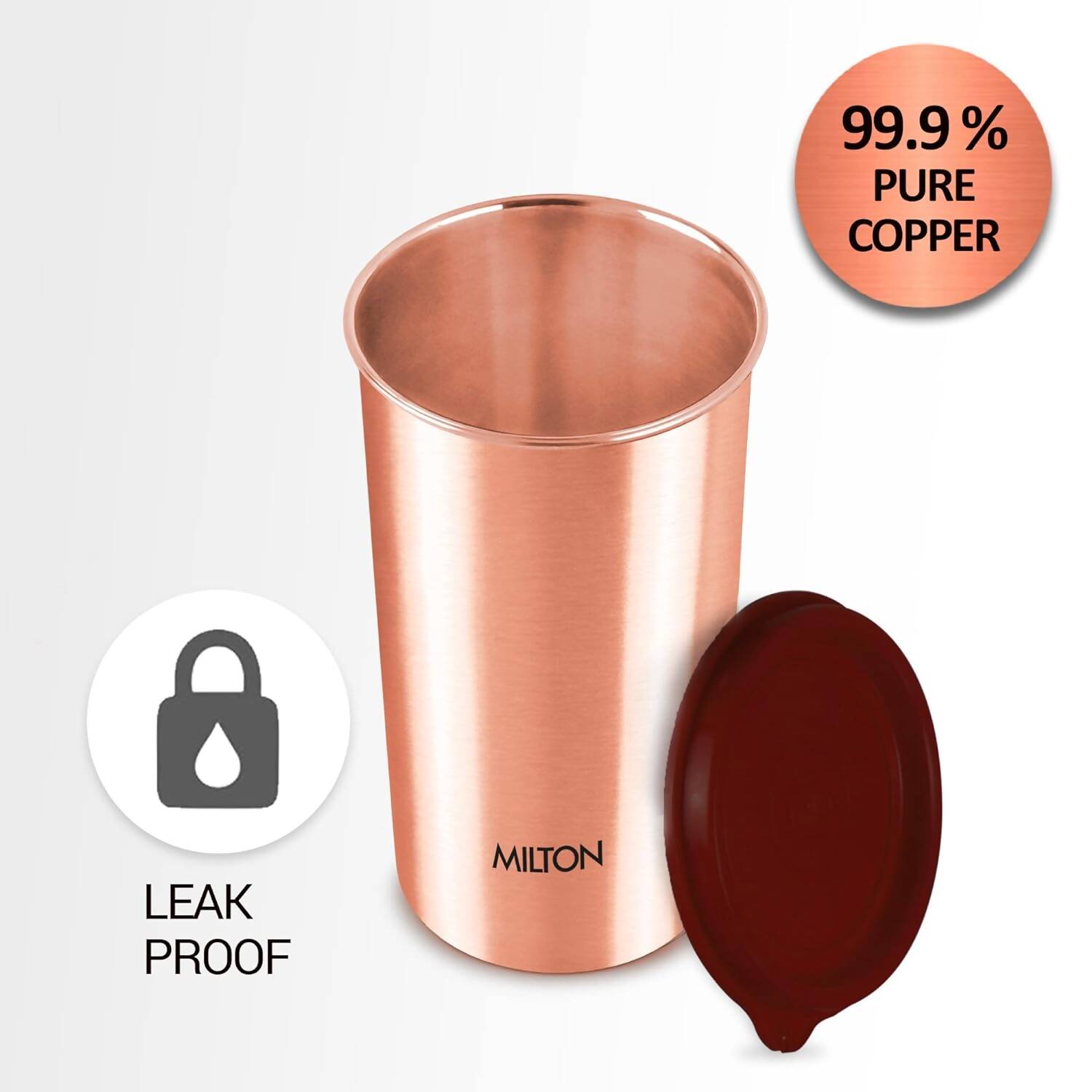 Milton Copper Drinking Water Tumbler with Lid - 480ml