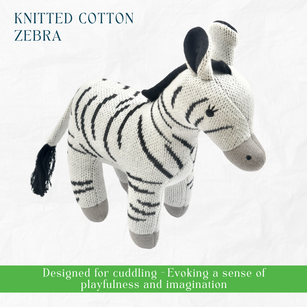 Nesta Toys Newborn Gift Set - Knitted Cotton Blanket, Zebra Plush Toy, Elephant & Car Teether