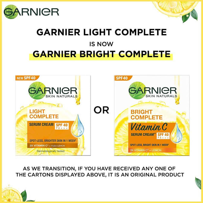 Garnier Bright Complete Vitamin C SPF40/PA+++ Serum Cream Main Image