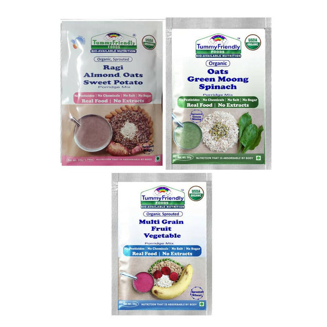 TummyFriendly Foods Stage3 Porridge Mixes Trial Packs - Ragi, Oats, MultiGrain Organic Baby Food for 8 Months Old Baby Hover Image
